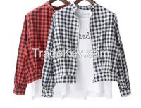 2016 Hot Sales woman Casual shirt,women Checked design shirt,ladies shirt with Zipper short Cut Design