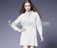 wholesale ladies 100% Chiffon blouses and tops long sleeve women stripe design long blouses 2016