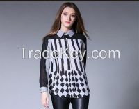 2016 wholesale ladies loose fit blouses and tops long sleeve women new fashion printed design blouses