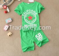 Newest version cute pure cotton children clothing sets in summer season for wholesale