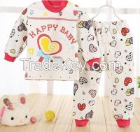 Lovely printed wholesale cartoon printed cotton jersey family pajamas child clothes set