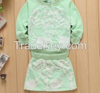 2016 New latest design with emboridery lace girls clothing sets for wholesale