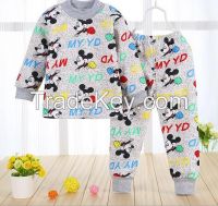Wholesale Cute lovely cartoon printed 100% cotton sleepwear pajamas child clothes set