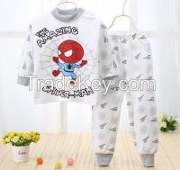 New design 2016 cartoon printed cotton pajamas child clothes set in wholesale china