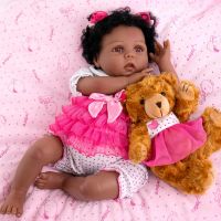 22 Inch Reborn Baby Dolls Black Lifelike African American Reborn Girl Doll Weighted Biracial Newborn Baby with Teddy Set for Girls Age 3