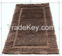 Tapis effillochÃÂ© avec fark en laine de chÃÂ¨vre marron