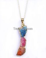 DRUZY COLORFUL NATURAL STONE PENDANT NECKLACE