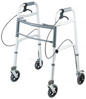 Folding walker with swviel wheels and brake
