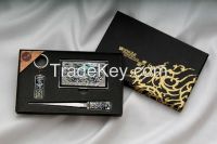 Card Case, Key Ring And Letter Opener Set With Mother Of Pearl Crane Design - Korean Traditional Lacquerware Handcraft Souvenir