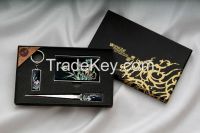 Card Case, Key Ring And Letter Opener Set With Mother Of Pearl Crane Design - Korean Traditional Lacquerware Handcraft Souvenir