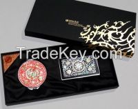 Business Card Case, Hand Mirror Set With Orchid Design - Korean Traditional Lacquerware Handmade Present