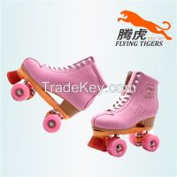 Flying Tigers Quad Roller Skates FT520 Pink Leather Classic For Rental Rinks Outdoor Skating That Is Comfortable- stylish- and Durable