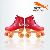 Flying Tigers Quad Roller Skates FT520 Red Leather Classic For Rental Rinks Outdoor Skating That Is Comfortable- stylish- and Durable