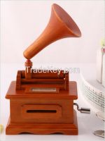 Homemade Songs Wooden Custom Made Hand Crank Gramophone Music Box