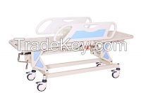 transport stretcher with manual control handle and locking function