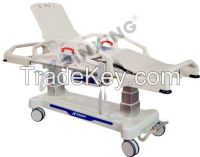 electrical transport stretcher with rise-and-fall guide wheels