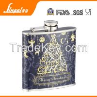 FDA 6oz mini stainless steel painting Christmas tree hip flask best choose Christmas gifts for girl