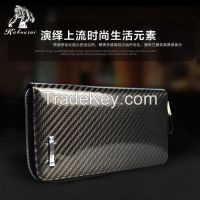 New fashion zipper closed men wallets Scrubs plug-in Carbon fiber TPU multifunctional long design wallet Gentleman's money clip