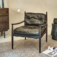 Black Color High End  Genuine Cowhide Leather Tufted Chair 