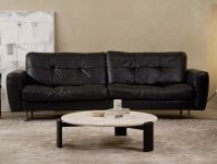 Cosy  Top Grain Genuine Light Oil Wax Cowhide Leather  Black Living Room Sofa