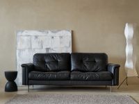 Italian Retro Style  Top Grain Genuine Cowhide Leather Tufted Black Living Room Sofa