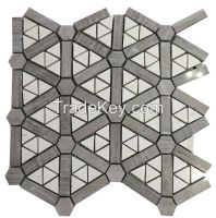 Grey Wood and crema marfil mosaic, tile