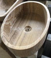 Round Stone Vessel, yewllo wood grain marble sink
