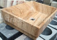 Rectangle  Vessel Hammered Marble wood grain marble Sink