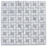 Carrara White Marble Target Pinwheel Mosaic Tile Gray Dots Honed