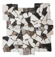 Emperador and Crema Marfil Marble mosaic random broken chip mosaic