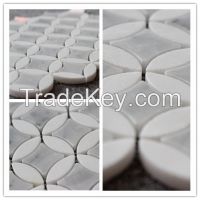 Carrara white marble copper cash shape waterjet mosaic tile polished