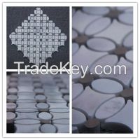 Carrara white and grey marble mosaic flower shape water jet mosaic tile