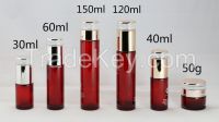 Red Safety Coated Glass Bottles Cream Jars Lotion Bottles 30ml 40ml 50g 60ml 150ml 120ml
