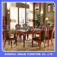 Luxury Solid Wood Dinner Table Sets With Genuine Leather