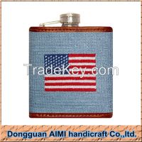 AIMI 5OZ/60Z Stainless steel material American flag needlepoint hip fl