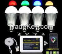 9w E27 RGB color changing led wifi bulb with remote dimmer wireless control, smart wifi rgb lighting bulb