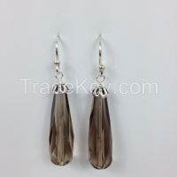 smoky quartz silver earrings