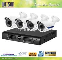 4CH HD Power Line Communication PLC CCTV Wireless Camera System IP NVR Kit