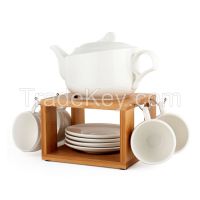 Porcelain Drinkware Set With Bamboo Rack