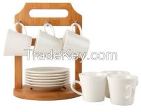 Porcelain Tea Set with Bamboo Holder