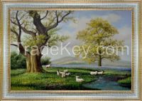 Hand painted oil painting-the sheep on the grass