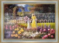 Handpainted oil painting-The girls who take a basket of flowers