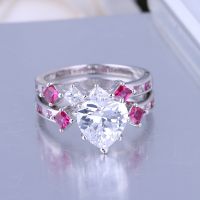925 Silver Sterling Engagement And Wedding Heart Shape Ring Set For Women
