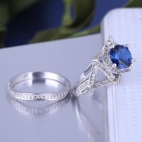 925 Silver Sterling Ring Set For Women  Wedding Rings With Sapphire
