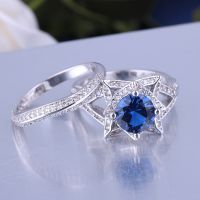 925 Silver Sterling Ring Set For Women  Wedding Rings With Sapphire