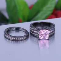 925 Silver Sterling Princess Square Pink Simulated Diamond Rings