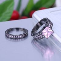 925 Silver Sterling Princess Square Pink Simulated Diamond Rings