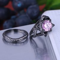 925 Silver Sterling Black Rhodium Plated Ring Set Prong Setting