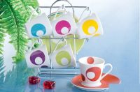 12pcs coffee cup and saucer with metal stand