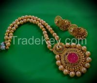 Semi precious white pearl necklace set